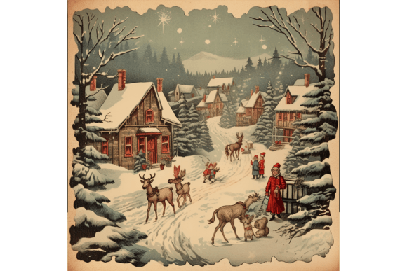 4 Vintage Christmas Card Illustrations for a Cozy Holiday Look