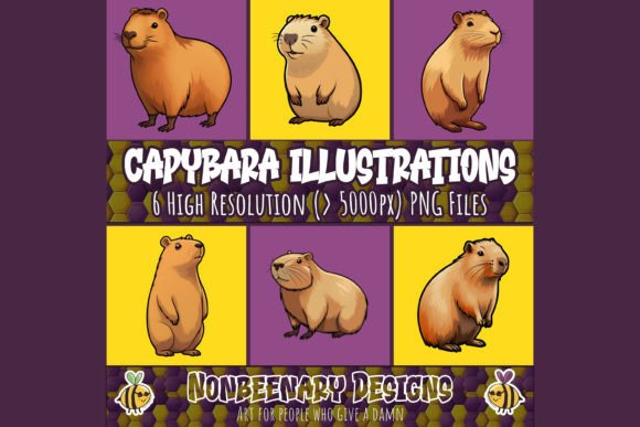 Bring Joy to Your Designs with Capybara Illustrations (x6)