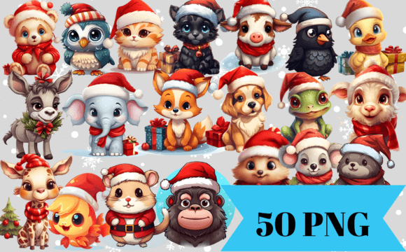 Christmas Animals Illustrations: 50 Festive Designs for Your Projects