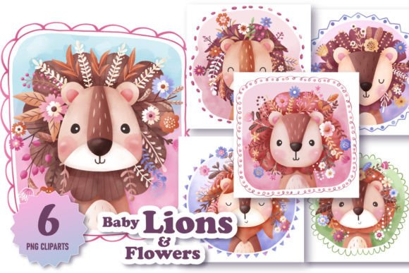 Cute Baby Lions & Flowers: Adorable Design Assets for Your Projects
