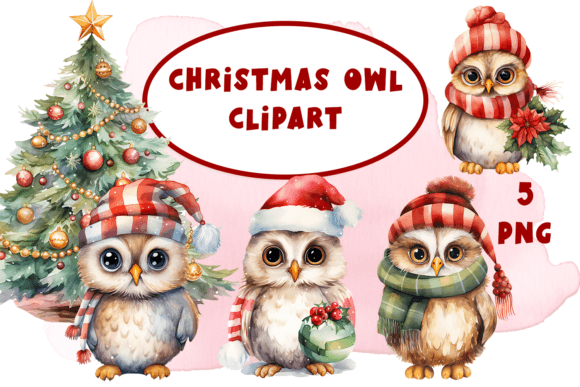 Cute Owl Christmas Animals Illustrations: Watercolor Holiday Charm