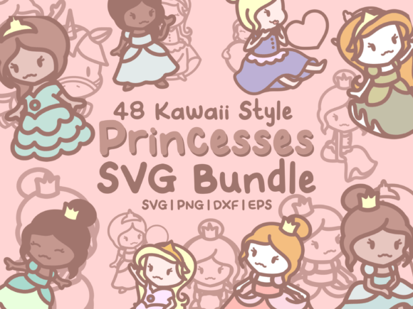 Cute Princesses SVG Illustrations: A Kawaii Design Toolkit