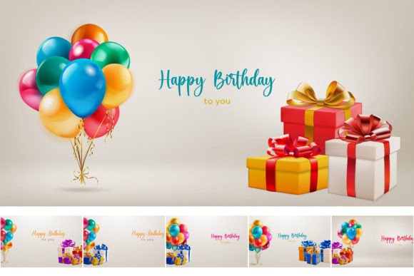 Festive Birthday Illustrations with Gift Boxes for Your Designs