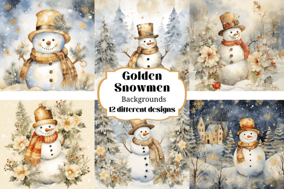 Golden Snowmen Illustrations: A Winter Design Asset Guide