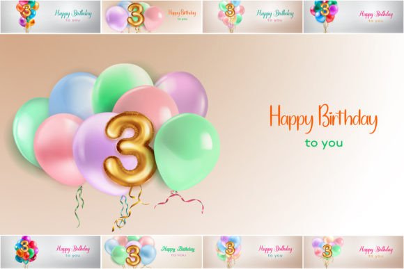 Happy Birthday Illustrations for a 3-Year Celebration