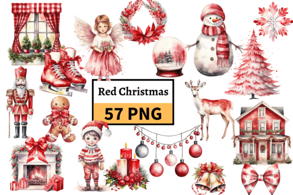 Red Christmas Illustrations Clipart PNG: A Festive Design Toolkit