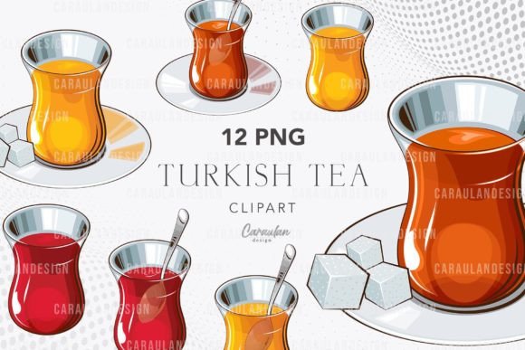 Tea CLIPART: Turkish Tea & Lover Illustrations