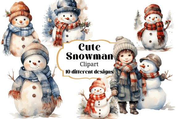 Watercolor Snowmen Clipart: 10 Adorable Winter Designs